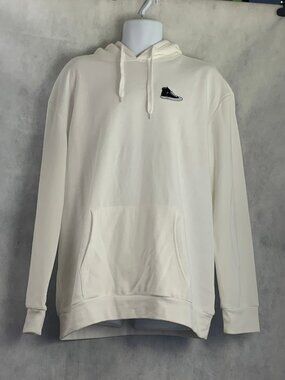 And Now This Men's Fleece Black Sneaker Patch Pullover Hoodie, White, XL